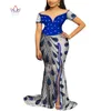 African Dresses for Women Bazin Riche Patchwork Wax Print Evening Long Pearls Dresses Dashiki Women African Clothing WY4065