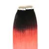 New Fashion Black And Red Color Hair Extensions Skin Weft Tape In Human Hair Extensions Ombre Virgin Brazilian Straight Remy Tape In Hair