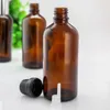 Bottiglie di vetro ambrato di grande capacità Contenitori per aromaterapia con olio essenziale riutilizzabile da 100 ml 100 ml con cappuccio nero a testa grande