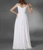 Charming V-neck Formal Evening Dresses Floor Length Short Cap Sleeve Modest Chiffon Bridesmaid Prom Gowns with Beading