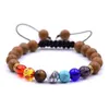 Siete pulseras de chakra: 8 mm de piedra de lava natural pulsera moldeada para hombres Stress Relief Yoga Beads Aromatherapy Aceite esencial Difusión pulsera