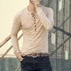 Heflashor 2020 New Henley T-shirts Men Men Solid Slove Longa Moda Design Slim Button Outwear Camiseta popular para masculino