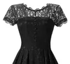 New Black Lace Gótico Curto Colorido Vestidos De Casamento Com Mangas Curtas Simples Informal Abaixo Do Joelho País Não Branco Vestidos de Noiva 50 s