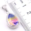 Luckyshine 12piece / parti 925 Silver Smycken Teardrop Rainbow Bi-färgad Tourmaline Crystal Vintage Necklace Pendants Ny