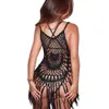 Sexy femmes Crochet Bikini couverture robe gland frange évider tricoté maillot De bain maillot De bain maillots De bain noir Saida De Praia