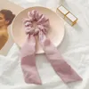 Scrunchies per capelli tinta unita vintage Fiocco Accessori donna Fasce per capelli Cravatte Scrunchie Supporto per coda di cavallo Corda di gomma Decorazione Grande fiocco lungo