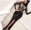 2019 رخيصة العربية سبليت مساء اللباس عالية الرقبة طويلة الأكمام الرسمي عطلة ارتداء حفلة موسيقية ثوب مخصص زائد الحجم