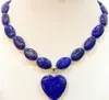 Natural New13x18mm Natural Lapis Lazuli Oval Love Pendant Necklace 18 "