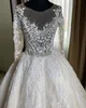 2020 Plus la taille arabe Aso Ebi dentelle perlée robes de mariée vintage manches longues col transparent robes de mariée cristaux robes de mariée ZJ216