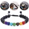 Charms 7 Chakra Bracelets Natural Lava Stone Bracelet Adjustable 8mm Energy Yoga Healing Beads Fashion Jewelry Gift 3 Styles