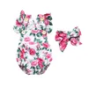 Baby Girls Rompers Infant Floral Bodysuit Headband Ins Newborn Ruffles sleeve 2pcs Set buttons Jumpsuits Kids Climb Clothing YFA812132418