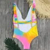 sexig en bit baddräkt push up swimwear kvinnor ruffle monokini elastisk axel midja baddräkt bodysuit baddräkt simma slitage