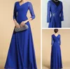 New A-line Mother Of The Bride V-neck Long Sleeves Chiffon and Lace Mother's Dresses Formal Evening Party Custom Made