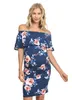 Robes de maternité grande taille pour femmes, nouvelle collection d'été européenne et américaine, col une pièce, extensible, imprimé Slim, robe de grossesse