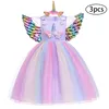 Ballkleid-Kleinkind-Blumen-Mädchen-Kleid 3Pcs Kinder Kleider für Mädchen Unicorn-Party-Weihnachtskostüm-Kind Prinzessin Festzug Kleid neues Jahr 2020