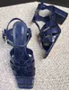 Настоящие кожаные женские сандалии дизайнерские туфли женщины коренастые каблуки с каменной текстурой