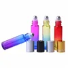 10ml Empty Glass Perfume Bottles with Stainless Steel Roller Ball Portable Travel Colorful Essential Oil Container