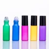 Colorful Mini 5ml Roll on Glass Bottle for Essential Oil Frosted Empty Aromatherapy Perfume Bottles Refillable Sample Vial with Metal Ball