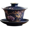 Gaiwan – tasse à thé à fleurs exquises, bleu Antique, grand bol à thé pour voyage, bouilloire facile, service à thé Vintage, soupière
