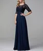 Sexy See-through Long Bridesmaid Dresses Jewel 1/2 Sleeves Custom Made Maid Of Honor Dress Chiffon Formal Party Gowns With Bow