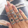 Mode Charms 11 stks / Set Band Joint Ring Sets Lotus Sunflower Vintage Tin Legering Persoonlijkheid Designer Dames Liefde Ring Sieraden Accessoires