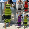 Sexig Stripe Beach Dress Kvinnors Ärmlös Slank Klänning Se genom Bodycon Evening Party Club Striped Maxi