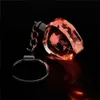 1 pc quadrado romântico coração cristal flor rosa cristal led luz charme chaveiro chaveiro chaveiro bom presente pequeno para o casamento