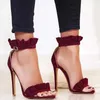 Rontik Kadın Gladyatör Ruffles Sandalet Stiletto Topuklu Sandalet Toe Açık Pembe Sarı Siyah Şarap Kırmızı Ayakkabı Kadınlar ABD Artı Boyutu 5-15