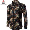 Roupa do tipo impressão da camisa Masculino de linho vestido ocasional camisas Slim Fit Turn Down Homens Men manga comprida S Camisa Havaiana Big Tamanhos Qualidade