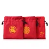 Joyeux sac de rangement en tissu de style chinois, sacs de voyage pour bijoux, sac à cordon en velours rouge, pochette pour Bracelet et collier 1 pièce