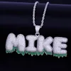 Men's Custom Name Necklace Green Drip Bubble Letters Pendants Zircon With Gold Silver Rope Chain 20inch For Gift