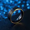 Atualização arco-íris ouro escova lateral anel banda preto anéis de casamento de aço inoxidável moda jóias para mulheres presente masculino
