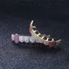 Dents en or 18 carats Bretelles Punk Hip Hop Diamant multicolore Dents inférieures personnalisées Grillz Bouche dentaire Fang Grills Capuchon de dent Vampire Rappeur Bijoux