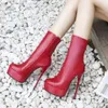 Hot Sale- Sexy Zipper Stiletto Heel Platform Ankle Boots Nightclub Designer Shoes