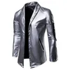 Blazer de luxe pour hommes, vestes de printemps en cuir PU, coupe cintrée, costume élastique, Terno Masculino, veste de DJ