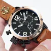 FlightDeck U-72 U72 VK Quartz Chronograph Mens Titta på två ton PVD Rose Gold Bezel Black Dial White Mark Black Leather TimeZoneWatc333U