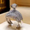 Cubic Zirconia Crown Ring Band Diamond verloving Wedding Rings sieraden set Combinatie Knuckle Fashion Will en Sandy Gift