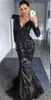 Siyah Derin V Boyun Mermaid Gelinlik 2019 Yeni Uzun Kollu boncuklu Dantel Aplike Boncuk Örgün Abiye giyim Parti Törenlerinde Custom Made