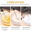 3-Speed Adjustable Rechargeable Electric Milk Frother Handheld With Stainless Steel Whisk Blender For Milk Tea etc. Kitchen Accessories