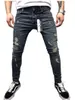 Calça Jeans Masculina Cool Designer Lápis Skinny Rasgado Destroy Stretch Slim Fit Hop Calças Masculinas com Furos