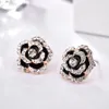 Woman Earrings Clips Jewelry For Bridal Wedding New Fashion Black Flower Design with Austria Crystal Ladies Bijoux Accessories2510903
