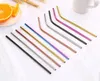 20 styles 304 stainless straws reusable beverage coffee milk straws curved rainbow colored metal straws T3I5691