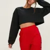 Kvinnor Långärmad Kort Hoodie Sexig Fast Färg Beskuren Hoodies Sweatshirt Pullover Harajuku Crop Tops Sudadera Streetwear