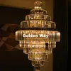 Modern Luxury Golden Lustre de cristal K9 cristal para Staircase Hotel Lobby piso duplo cristal D60cm lâmpada LED 100% garantido