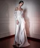 White Off Shoulder Bridal Jumpsuits Prom Dresses Kant Lange Mouw Overskirt Gewaden De Mariée Custom Made Satijnen Avondjurken