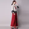 여성용 스커트 자수 탱크 Qipao Linen Long Sleeve Dresses 우아한