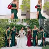 Hunter Green Olika halsringning Sexig ärmlös Satin Aftonklänningar Ruched High Side Split Long Prom Dress Sew Strain DE 265Z