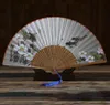 Chinese style ladies classical folding fans bamboo Japanese style and wind gift fan folding fan head blue and white bird beauty fa9320733