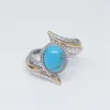 Contrasto Colore Silver Feather Turquoise Women Rings Fashion Jewelry Band Ring Regill e Sandy