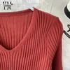 Yornmona Elegant V Neck Split Midi Dress 2019 Höst Vinter Kvinnor Stickad Sweater Klänning Knapp Långärmad Sashes Bodycon